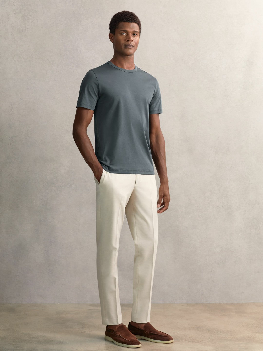 Reiss | Airwater-Cotton Crew-Neck T-Shirt in Airforce Blue
