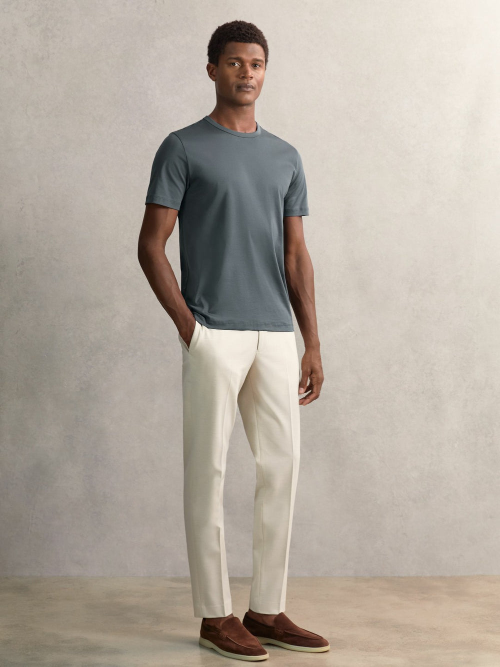 Reiss | Airwater-Cotton Crew-Neck T-Shirt in Airforce Blue