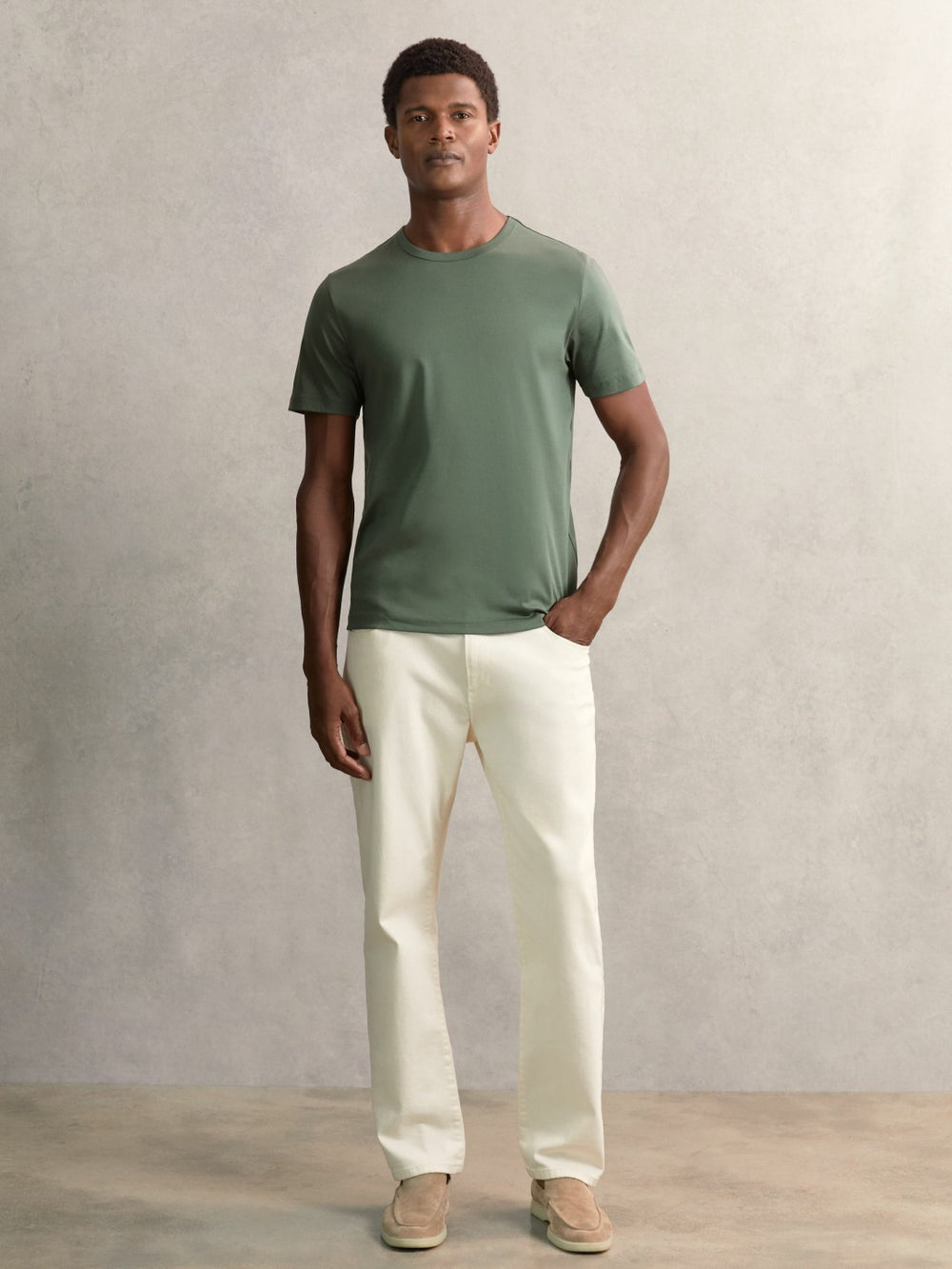 Reiss | Airwater-Cotton Crew-Neck T-Shirt in Kale Green