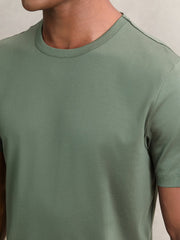 Reiss | Airwater-Cotton Crew-Neck T-Shirt in Kale Green
