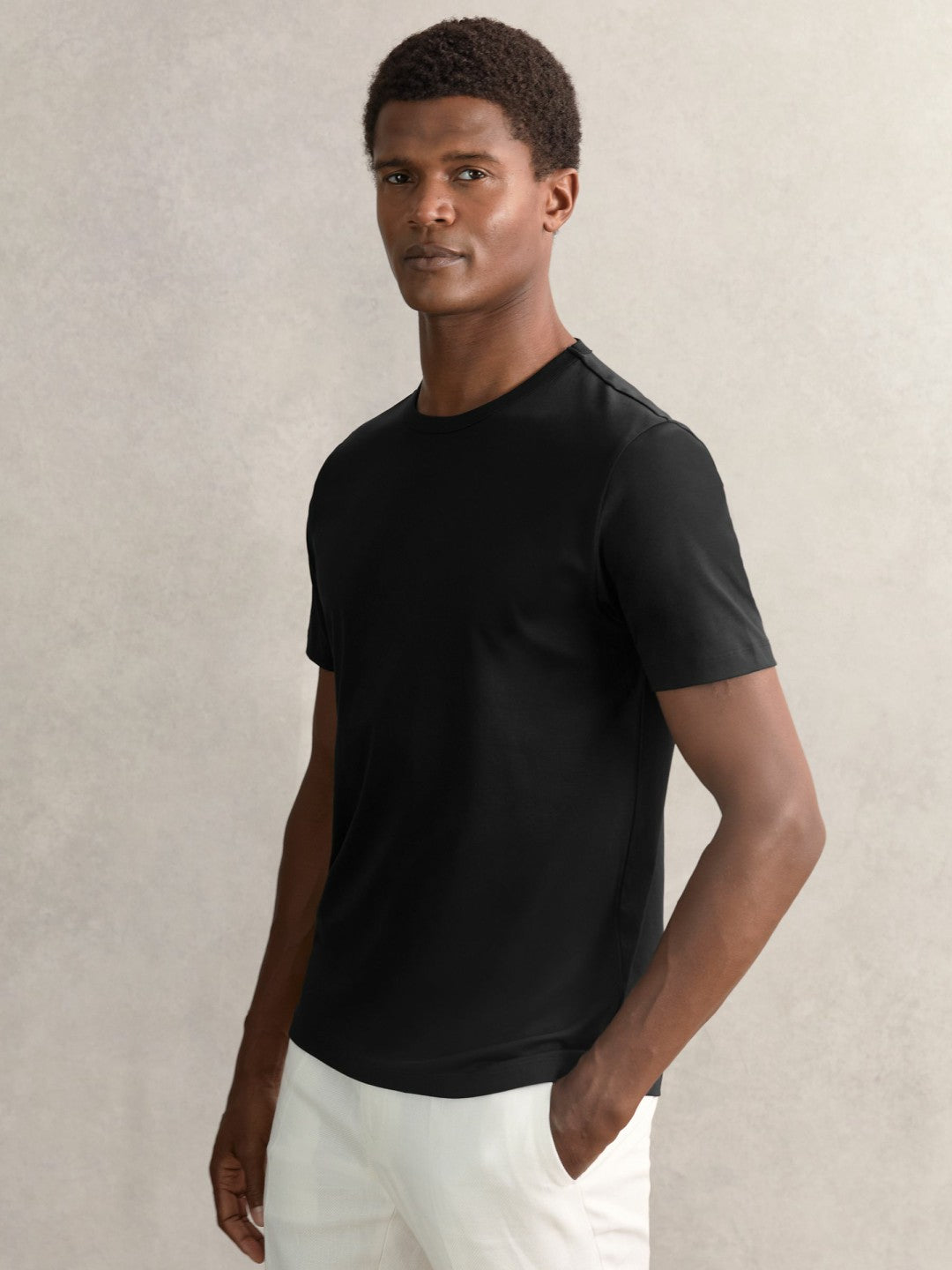 Reiss | Airwater-Cotton Crew-Neck T-Shirt in Black