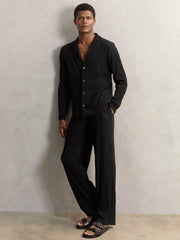 Reiss | Plissé Wide Leg Trousers in Black