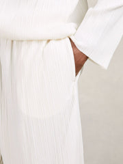 Reiss | Plissé Wide Leg Trousers in Off White