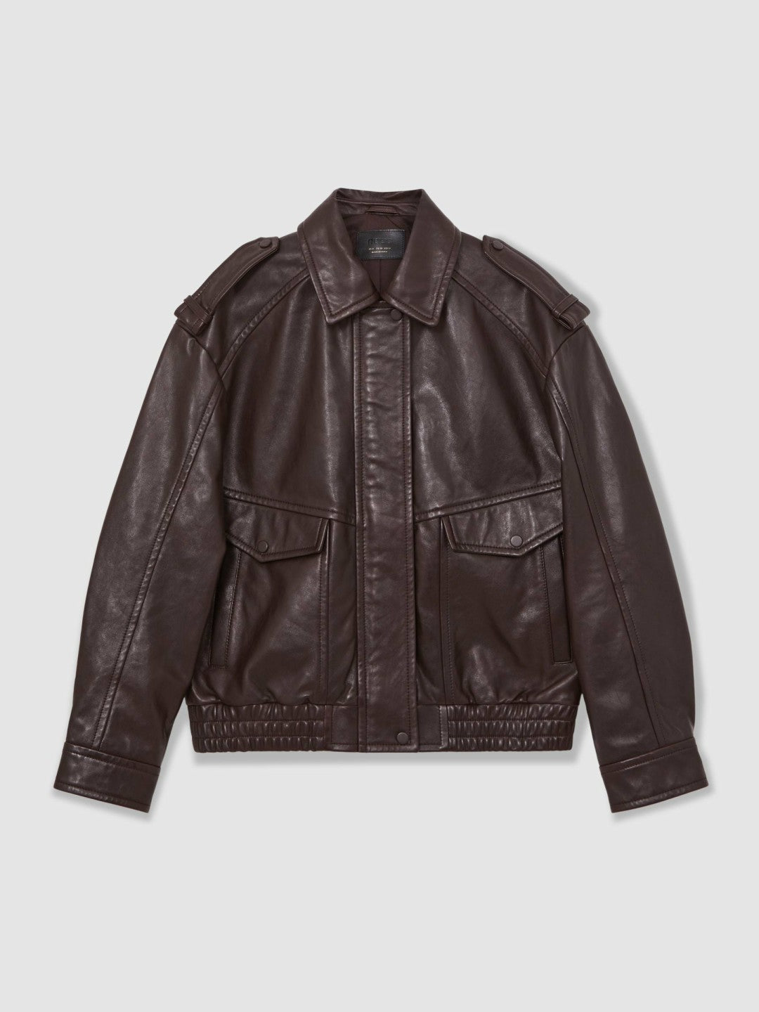 Reiss | Oversized Leather Jacket in Aubergine