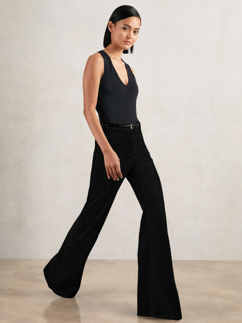 Reiss | Petite Patch-Pocket Flared Jeans in Black