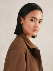 Reiss | Suede Funnel-Neck Bomber Jacket in Tan
