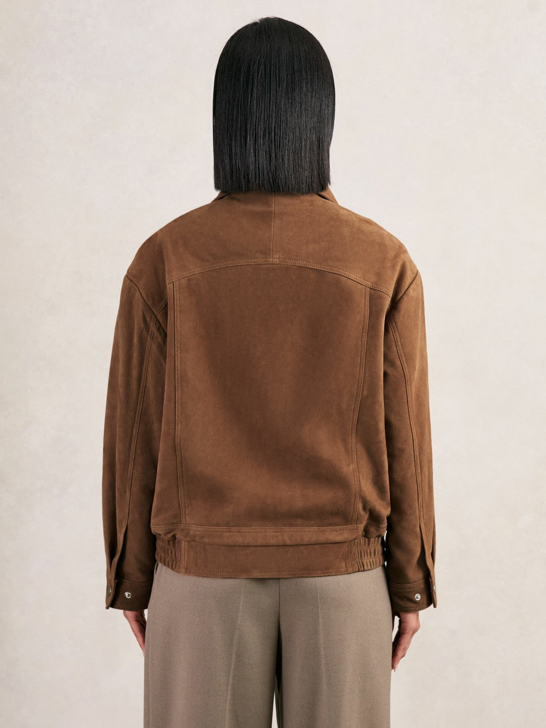 Reiss | Suede Funnel-Neck Bomber Jacket in Tan