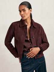 Reiss | Suede Button Through Jacket in Burgundy