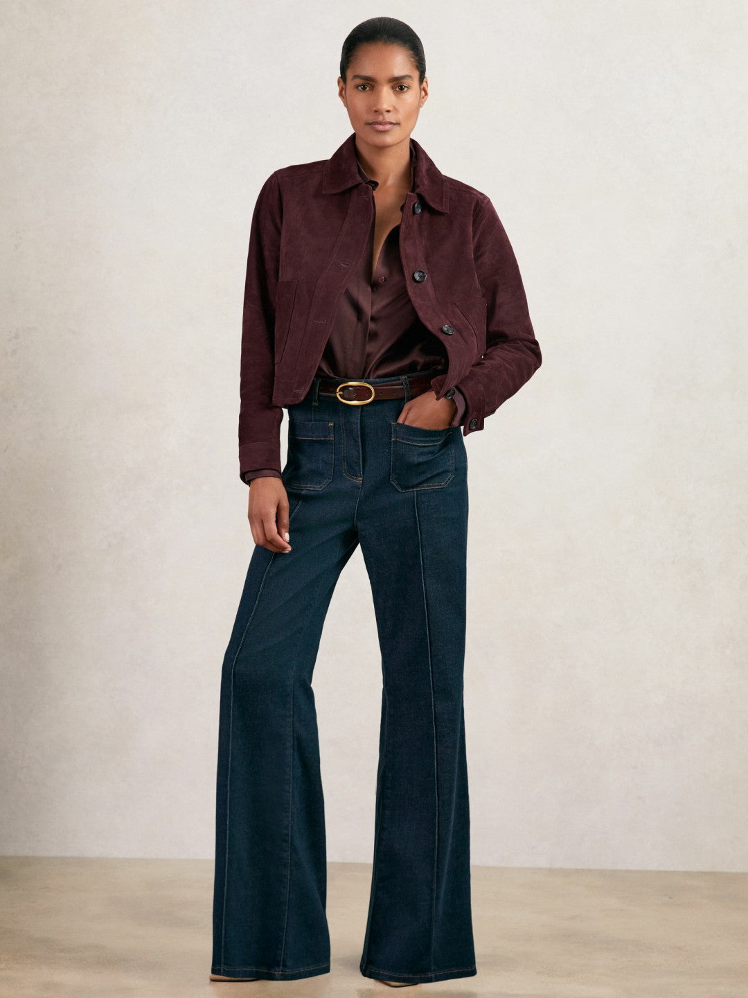Reiss | Suede Button Through Jacket in Burgundy