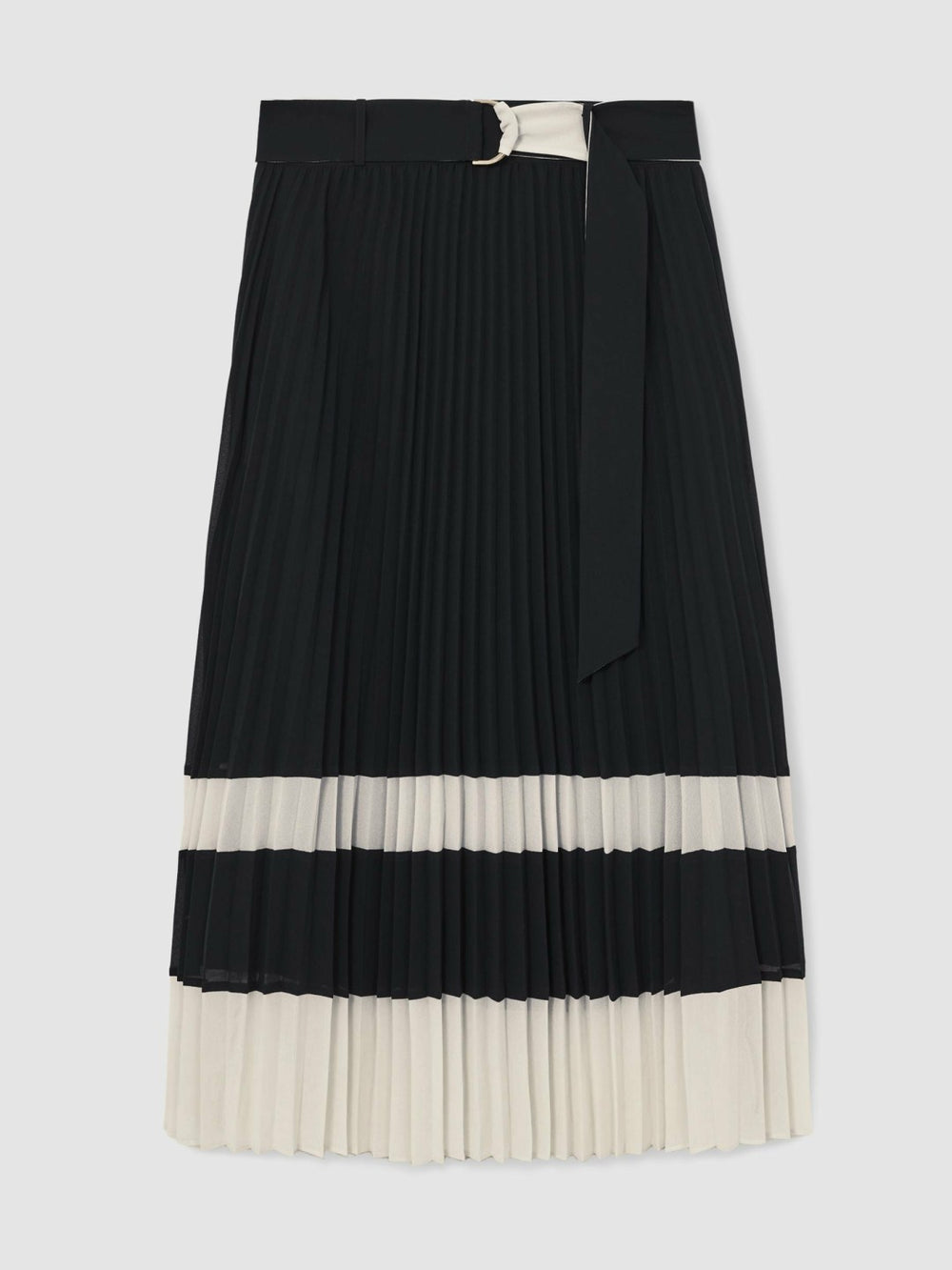 Reiss | Belted Pleated Midi Skirt in Navy/Ivory