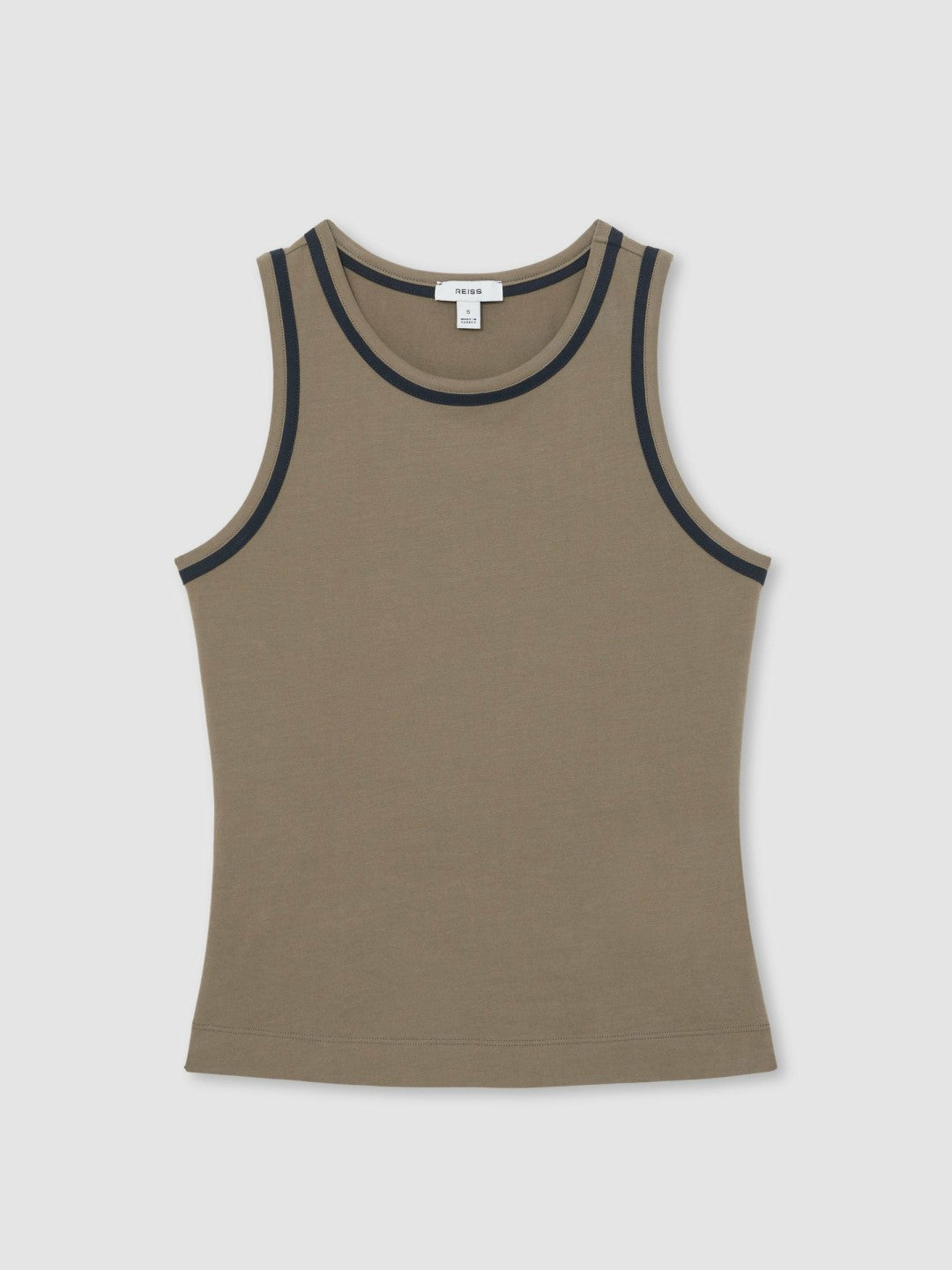 Reiss | Stretch-Cotton Jersey Tipped Vest in Khaki Green/Navy