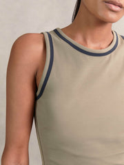 Reiss | Stretch-Cotton Jersey Tipped Vest in Khaki Green/Navy