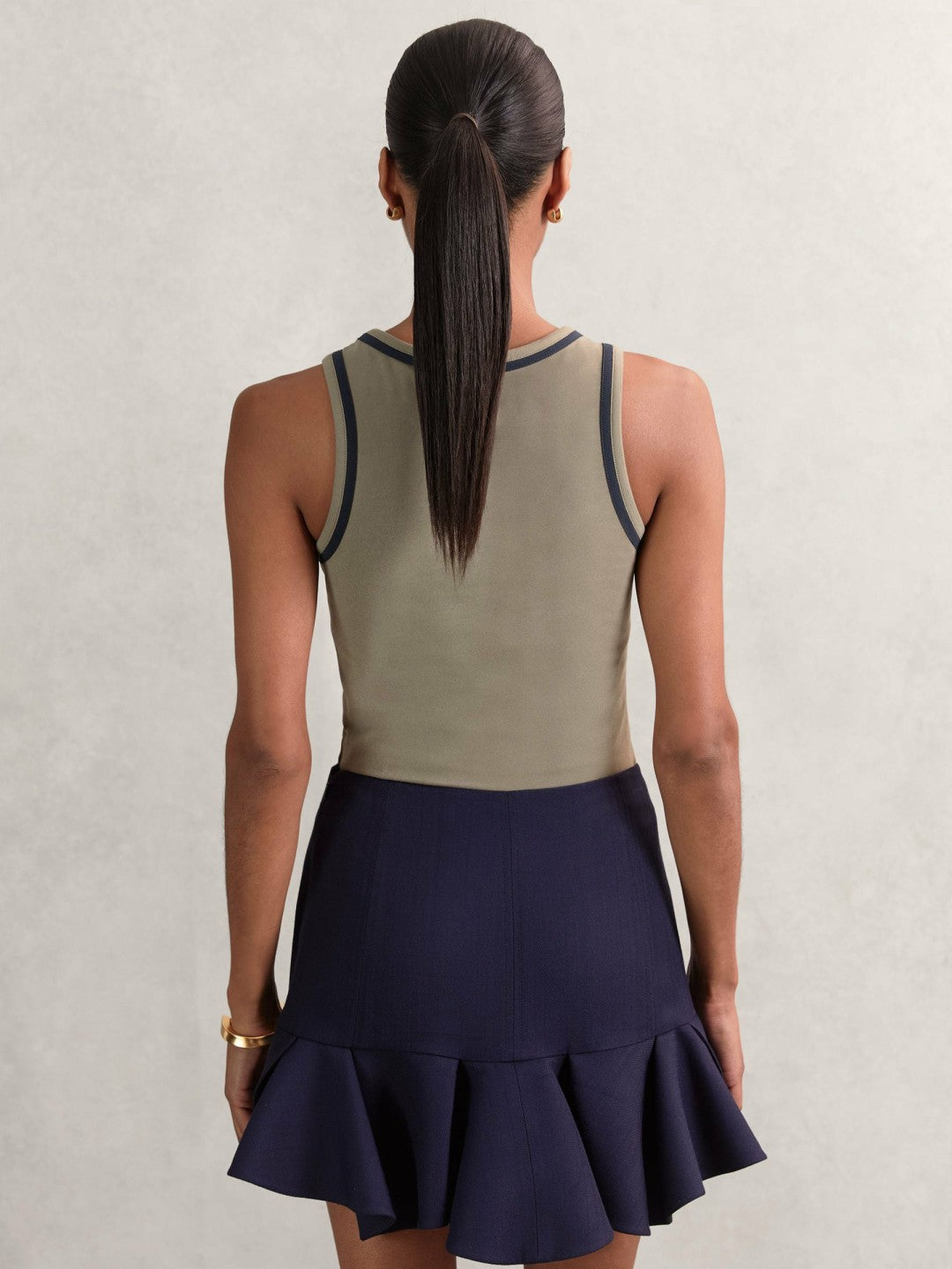Reiss | Stretch-Cotton Jersey Tipped Vest in Khaki Green/Navy