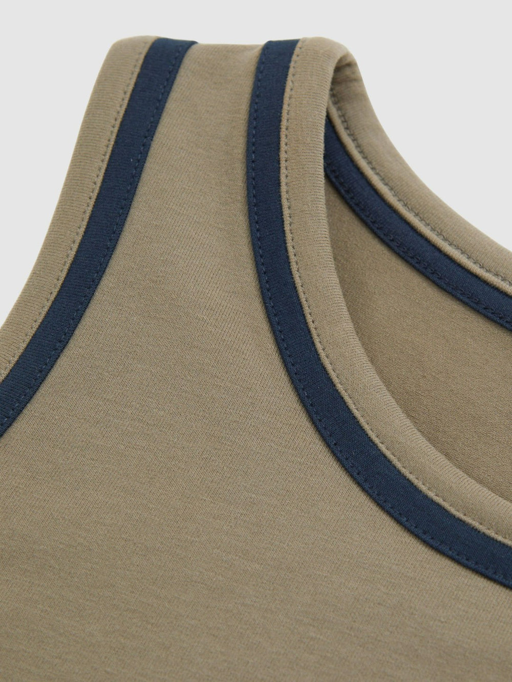 Reiss | Stretch-Cotton Jersey Tipped Vest in Khaki Green/Navy