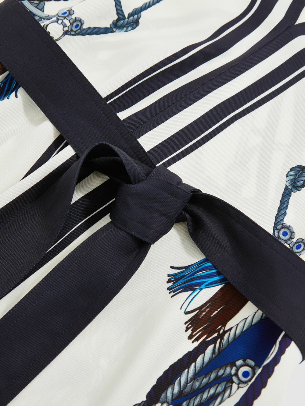 Reiss | Scarf-Print V-Neck Belted Midi Dress in Blue/Brown