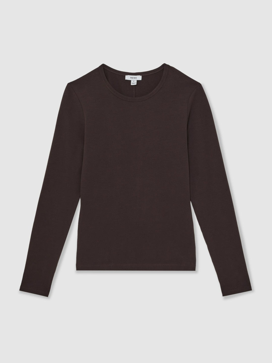 Reiss | Cotton Crew-Neck Long-Sleeve T-Shirt With Stretch in Plum Purple