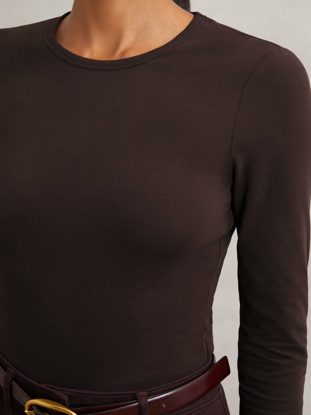 Reiss | Cotton Crew-Neck Long-Sleeve T-Shirt With Stretch in Plum Purple