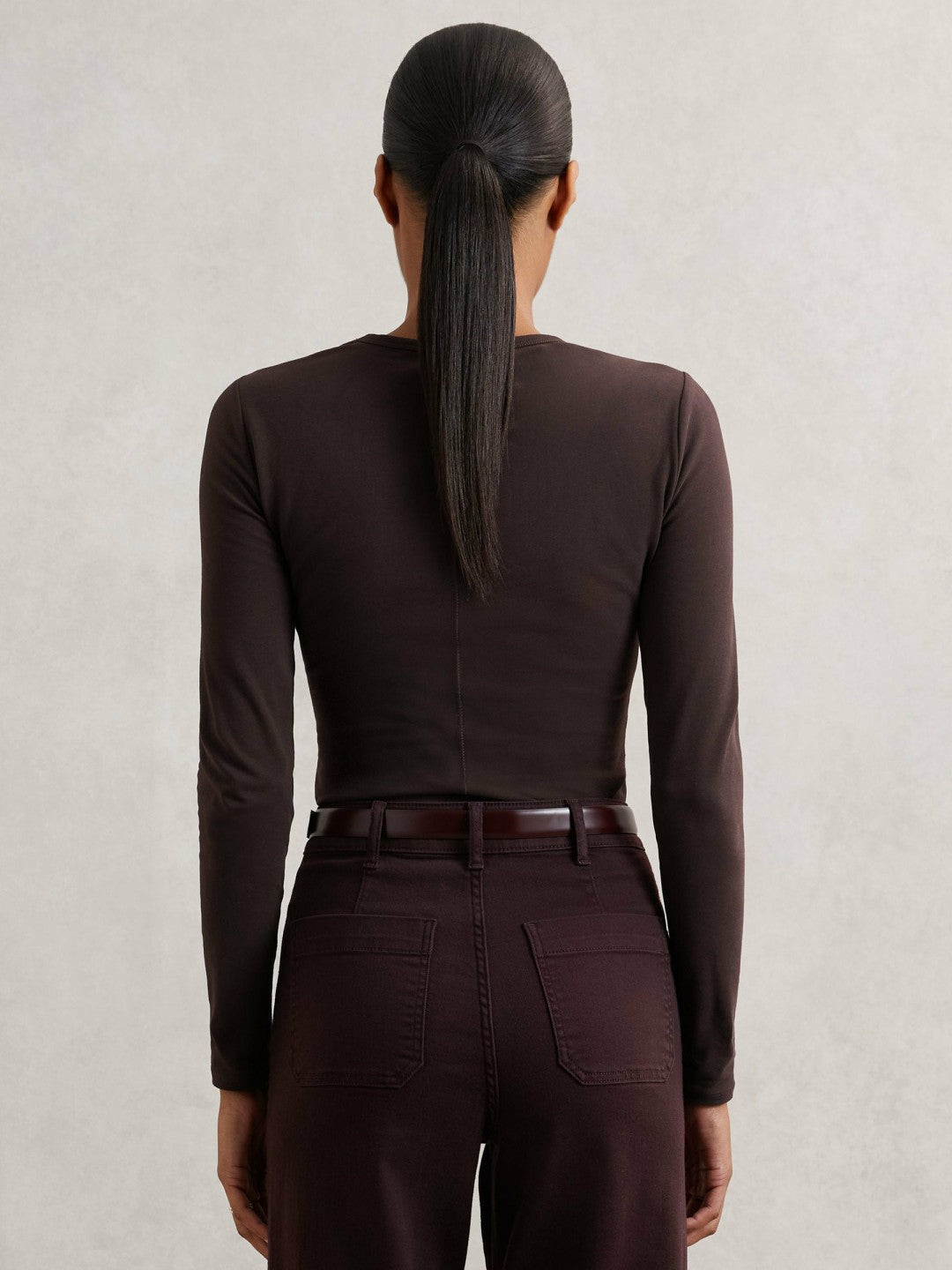 Reiss | Cotton Crew-Neck Long-Sleeve T-Shirt With Stretch in Plum Purple