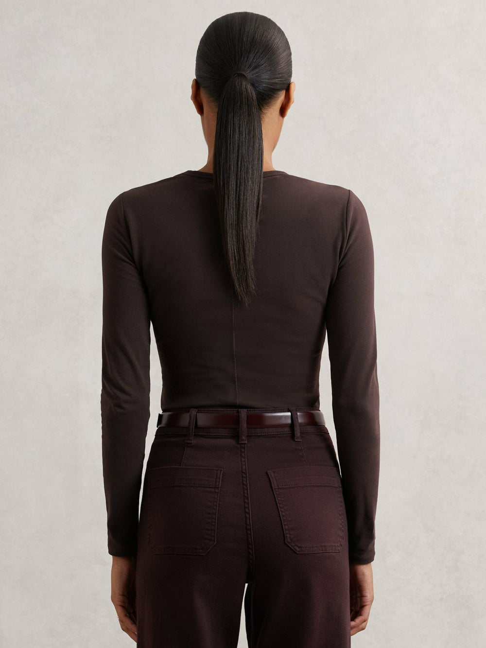 Reiss | Cotton Crew-Neck Long-Sleeve T-Shirt With Stretch in Plum Purple