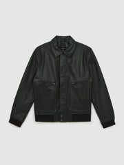 Reiss | Grained Leather Zip Through Jacket in Black