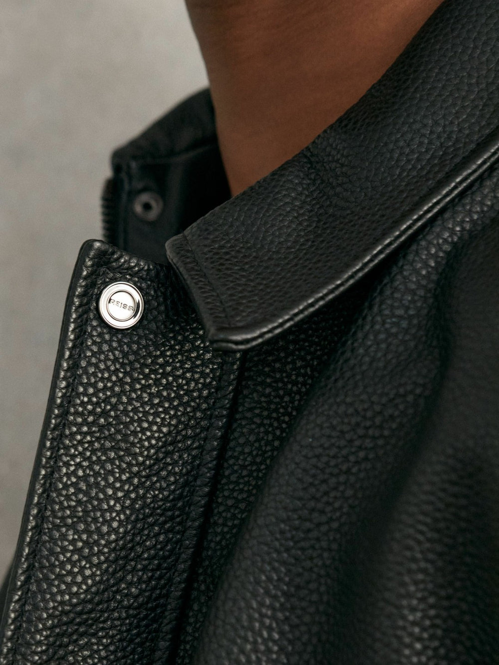 Reiss | Grained Leather Zip Through Jacket in Black