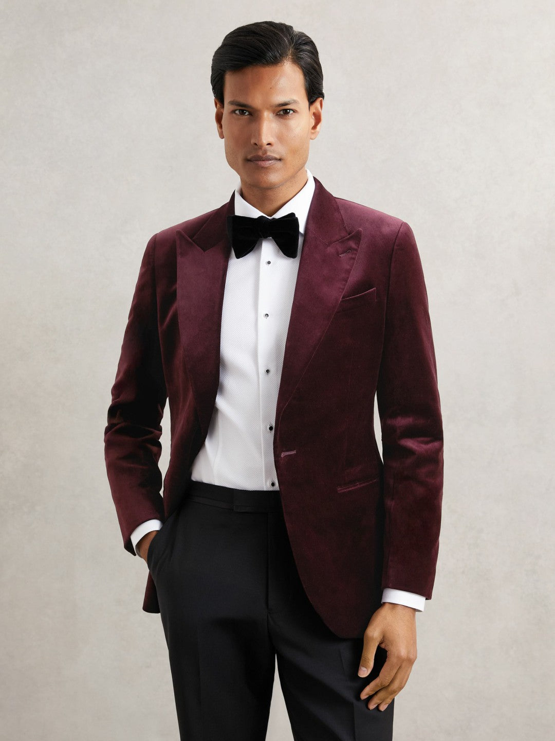Reiss | Single-Breasted Velvet Blazer Regular-Fit in Bordeaux