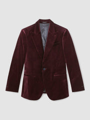 Reiss | Single-Breasted Velvet Blazer Regular-Fit in Bordeaux