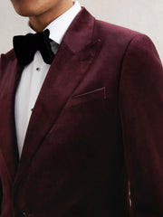 Reiss | Single-Breasted Velvet Blazer Regular-Fit in Bordeaux