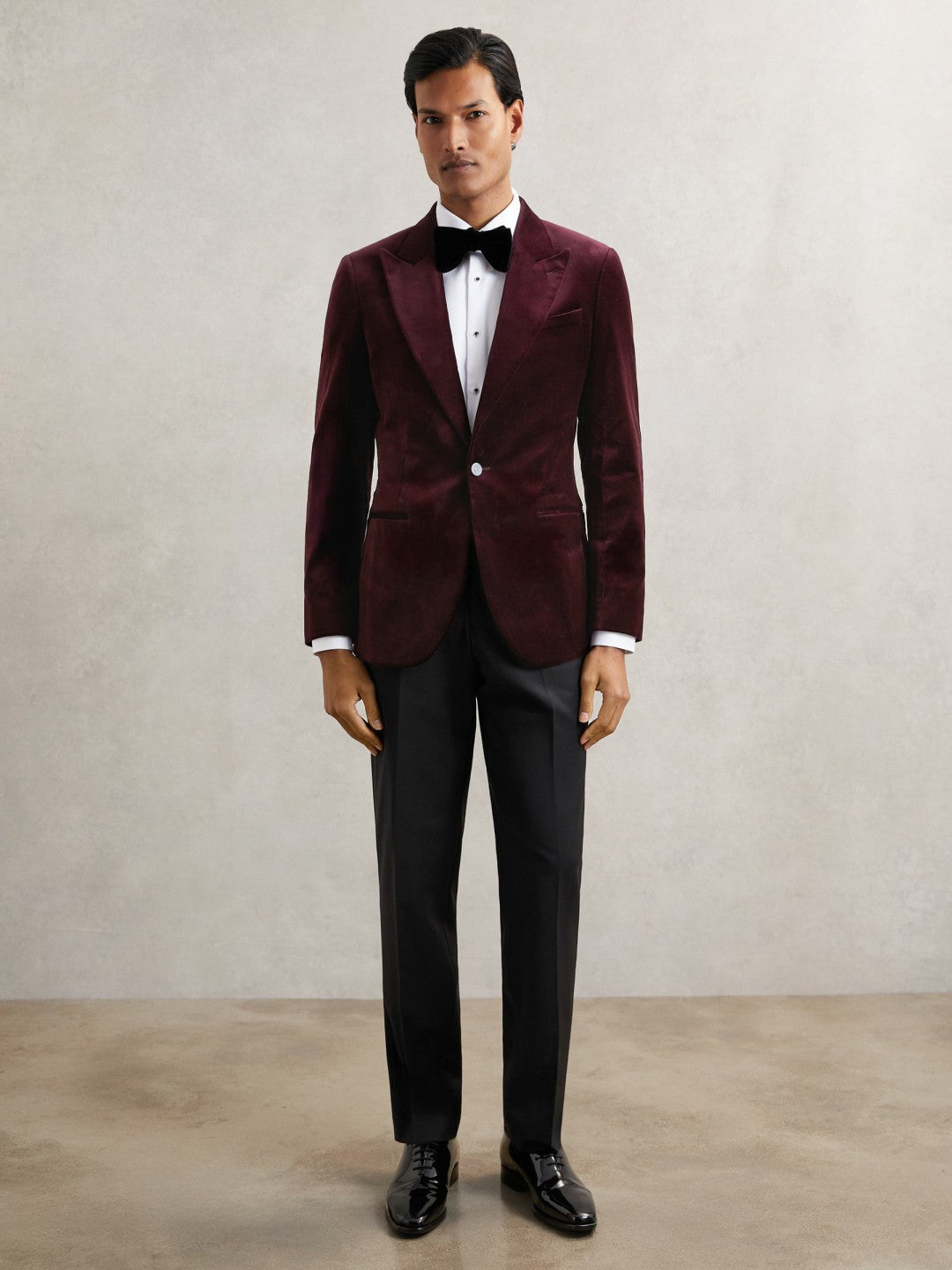Reiss | Single-Breasted Velvet Blazer Regular-Fit in Bordeaux