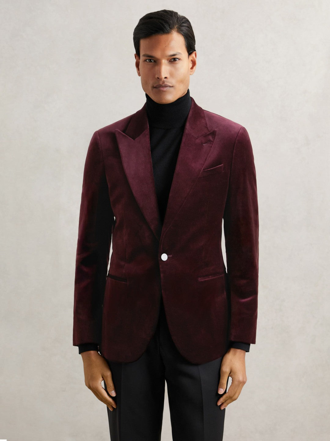 Reiss | Single-Breasted Velvet Blazer Regular-Fit in Bordeaux