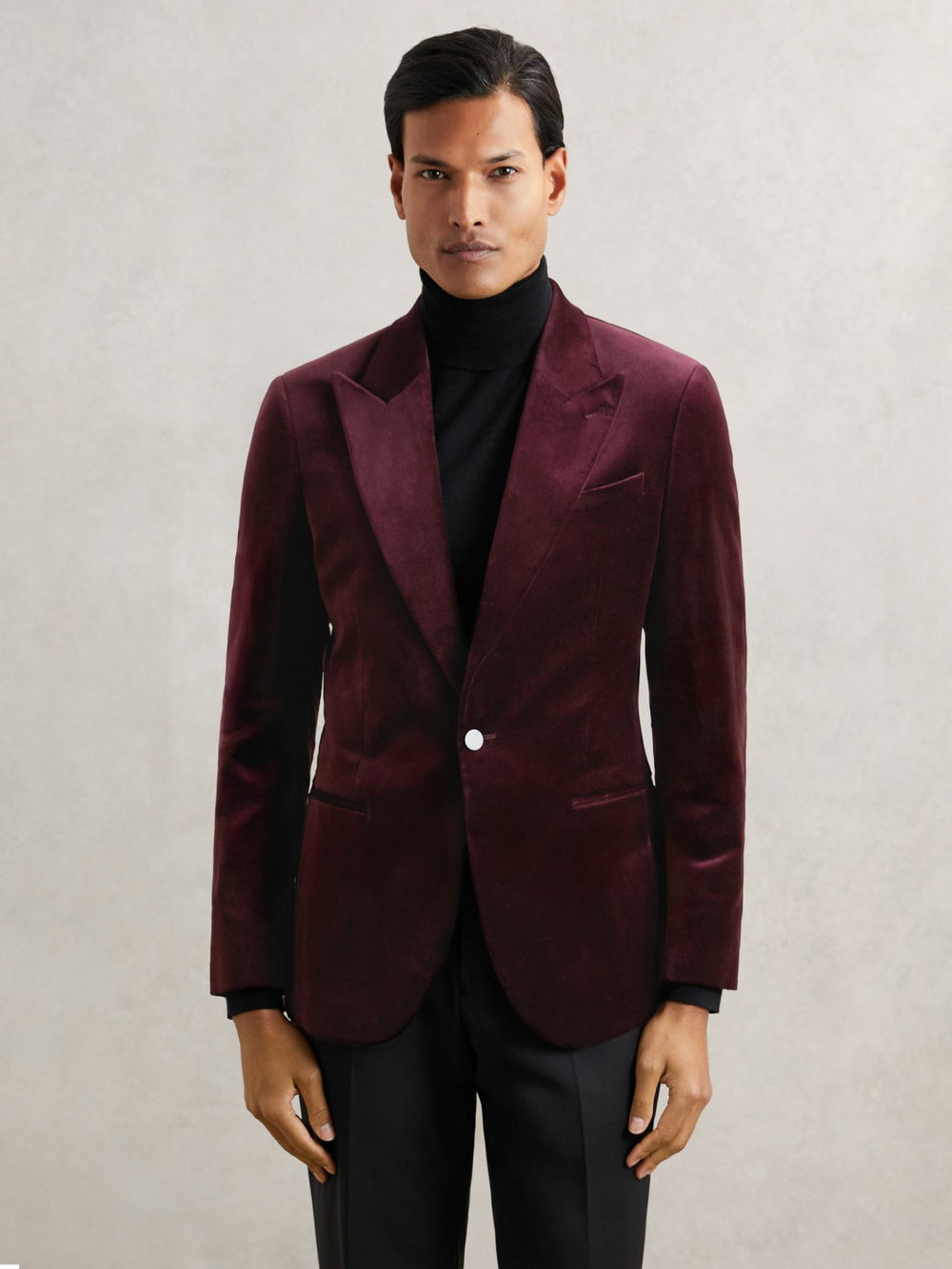 Reiss | Single-Breasted Velvet Blazer Regular-Fit in Bordeaux