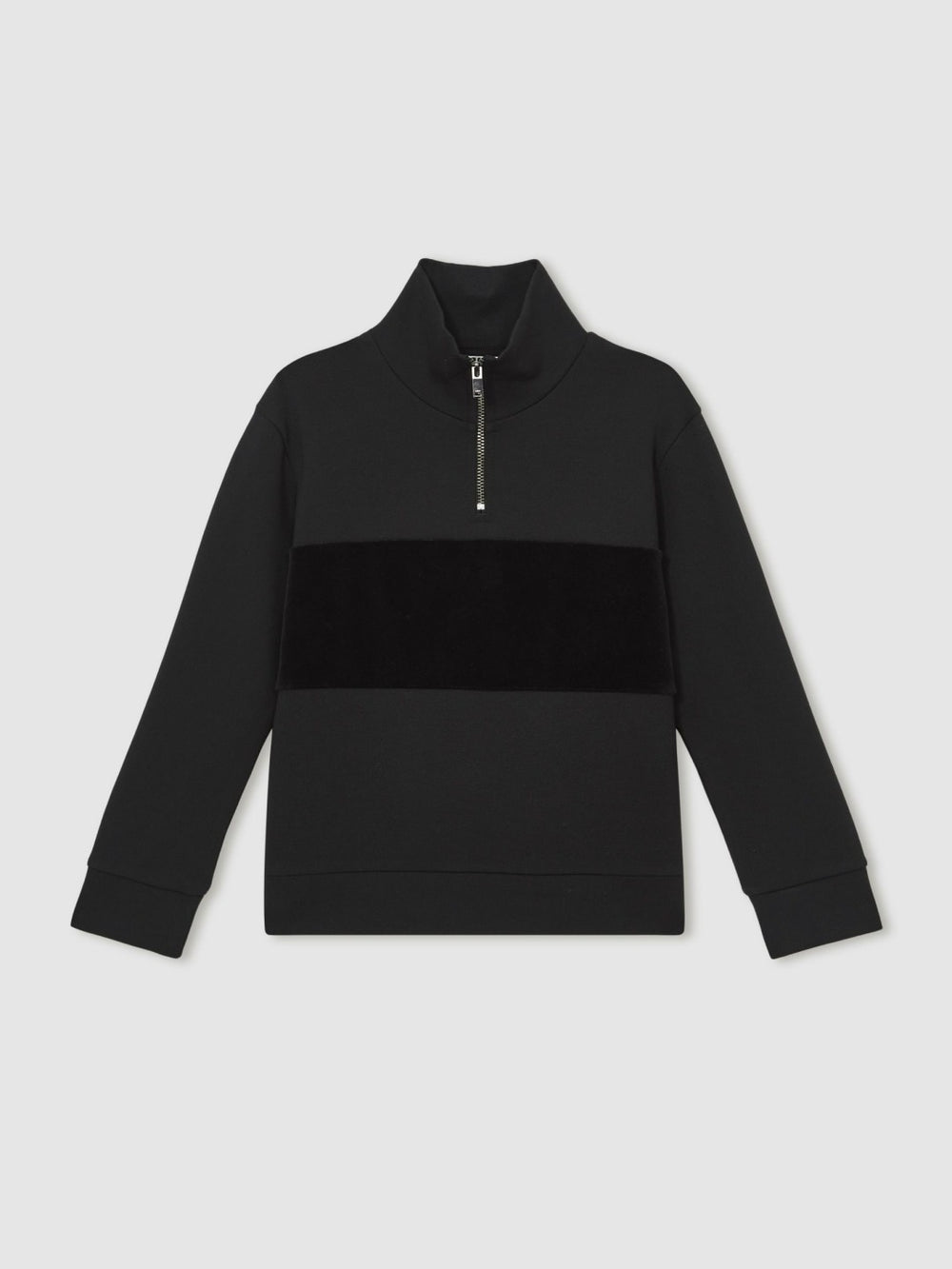 Reiss | 9-13 yrs Interlock Velour-Panel Zip Sweatshirt in Black