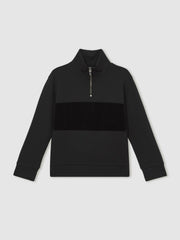 Reiss | 9-13 yrs Interlock Velour-Panel Zip Sweatshirt in Black