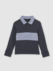 Reiss | 13-14 yrs Cotton Logo-Embroidery Rugby Polo Shirt in Airforce Blue/Navy Blue