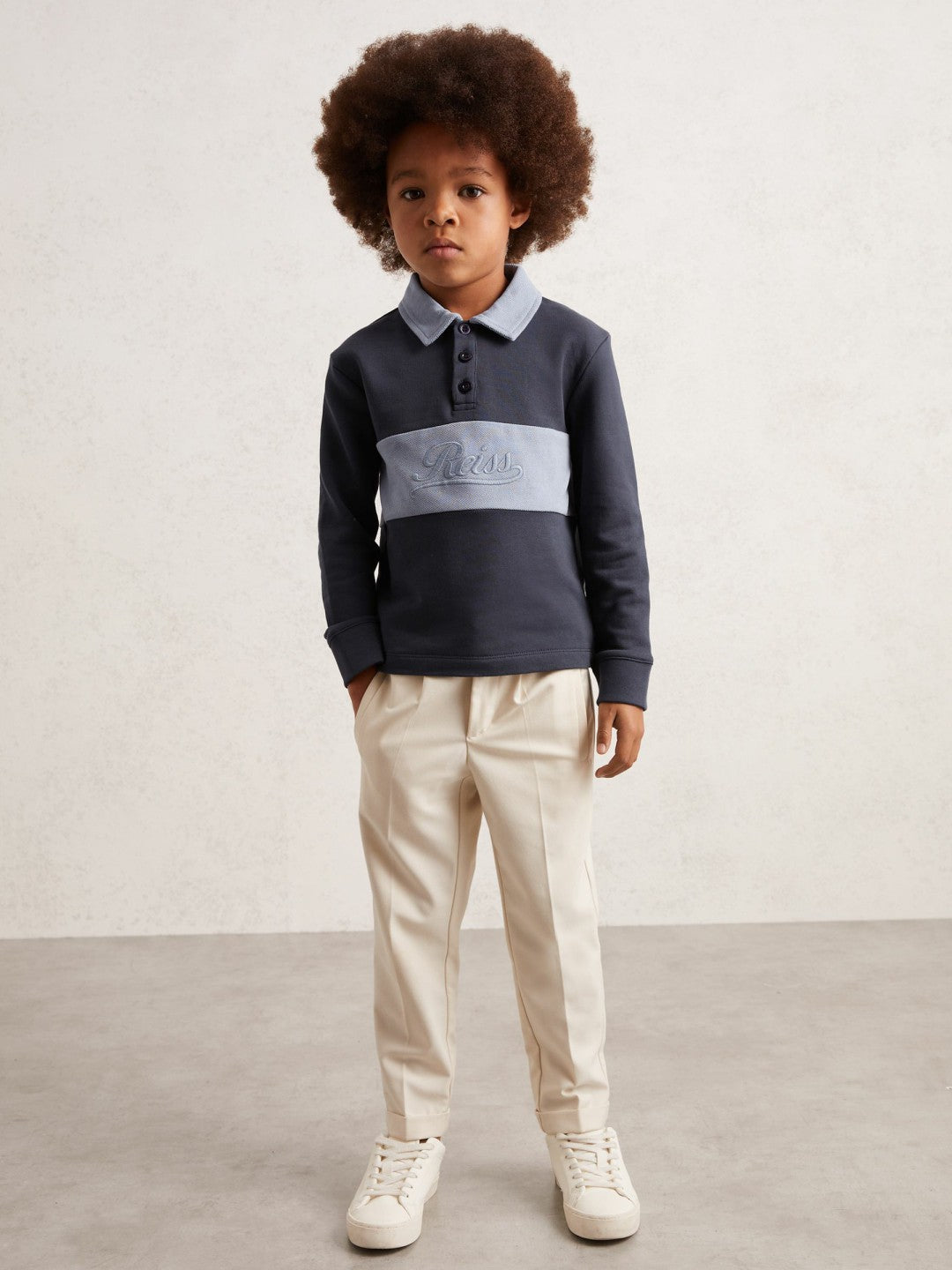 Reiss | 13-14 yrs Cotton Logo-Embroidery Rugby Polo Shirt in Airforce Blue/Navy Blue