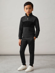 Reiss | 3-9 yrs Interlock Velour-Panel Zip Sweatshirt in Black