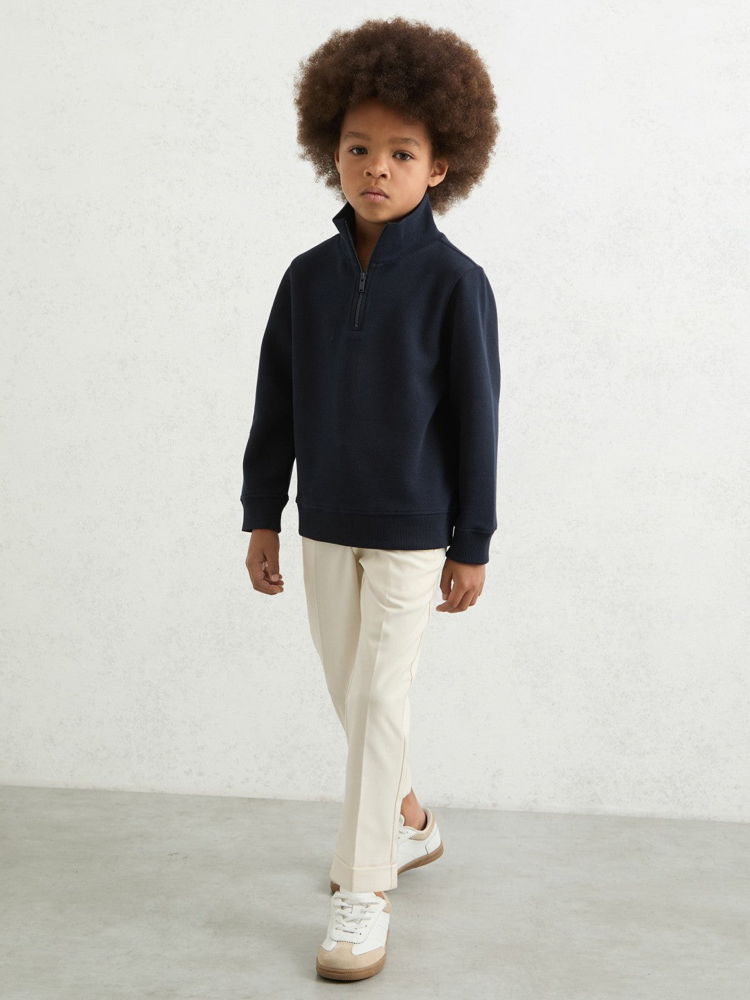 Reiss | 9-13 yrs Textured Half-Zip Sweatshirt with Cotton in Navy