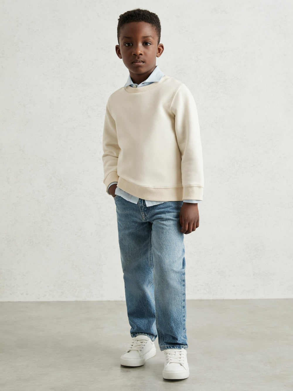 Reiss | 13-14 yrs Cotton-Blend Textured Sweatshirt in Off White