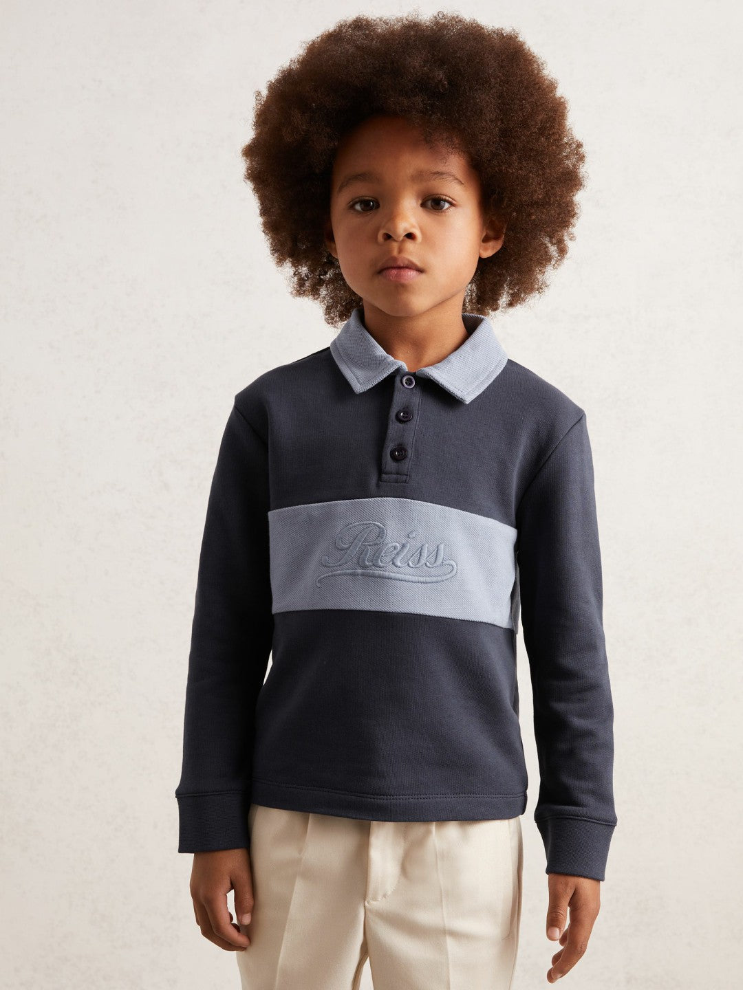 Reiss | 3-9 yrs Cotton Logo-Embroidery Rugby Polo Shirt in Airforce Blue/Navy Blue