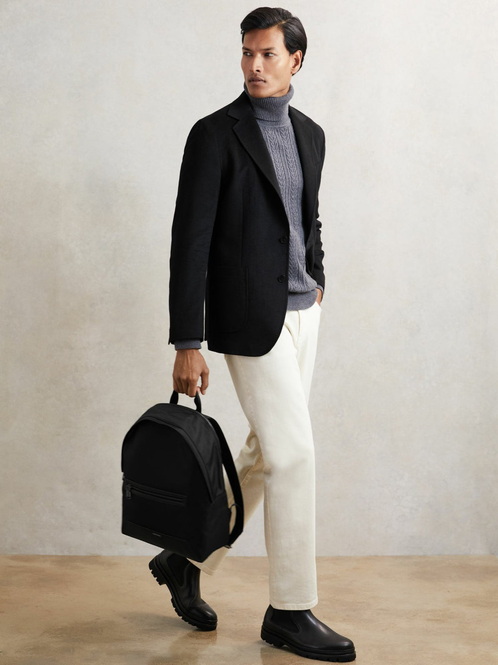 Reiss | Woven Zipped Backpack in Black