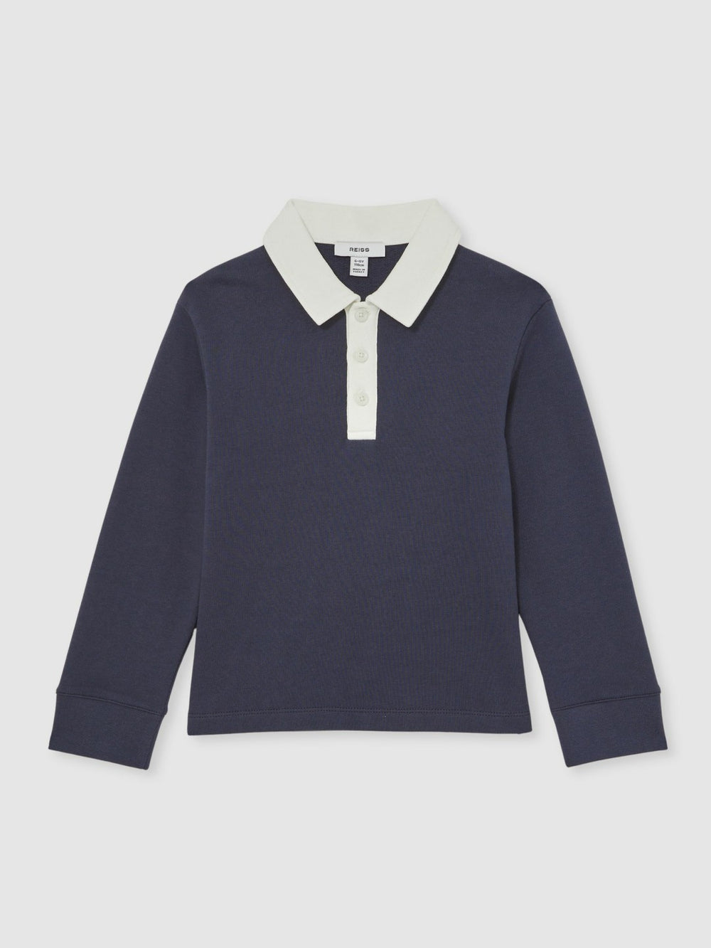 Reiss | Cotton Half-Button Rugby Polo Shirt in Navy/White