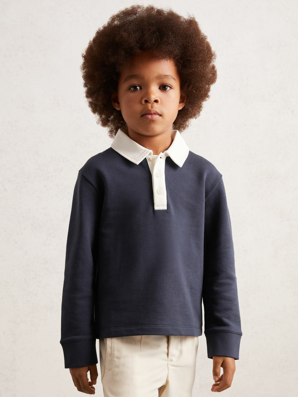 Reiss | Cotton Half-Button Rugby Polo Shirt in Navy/White
