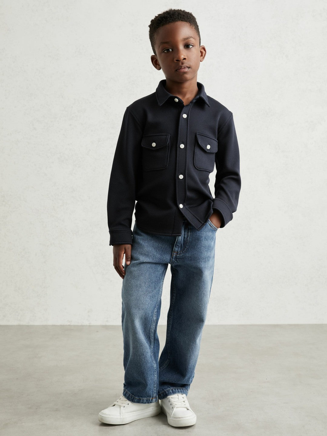 Reiss | 3-9 yrs Waffle-Textured Twin-Pocket Overshirt in Navy