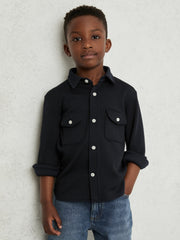 Reiss | 3-9 yrs Waffle-Textured Twin-Pocket Overshirt in Navy