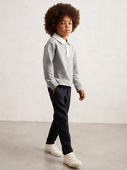 Reiss | Cotton Half Button Rugby Polo Shirt in Grey Marl/White