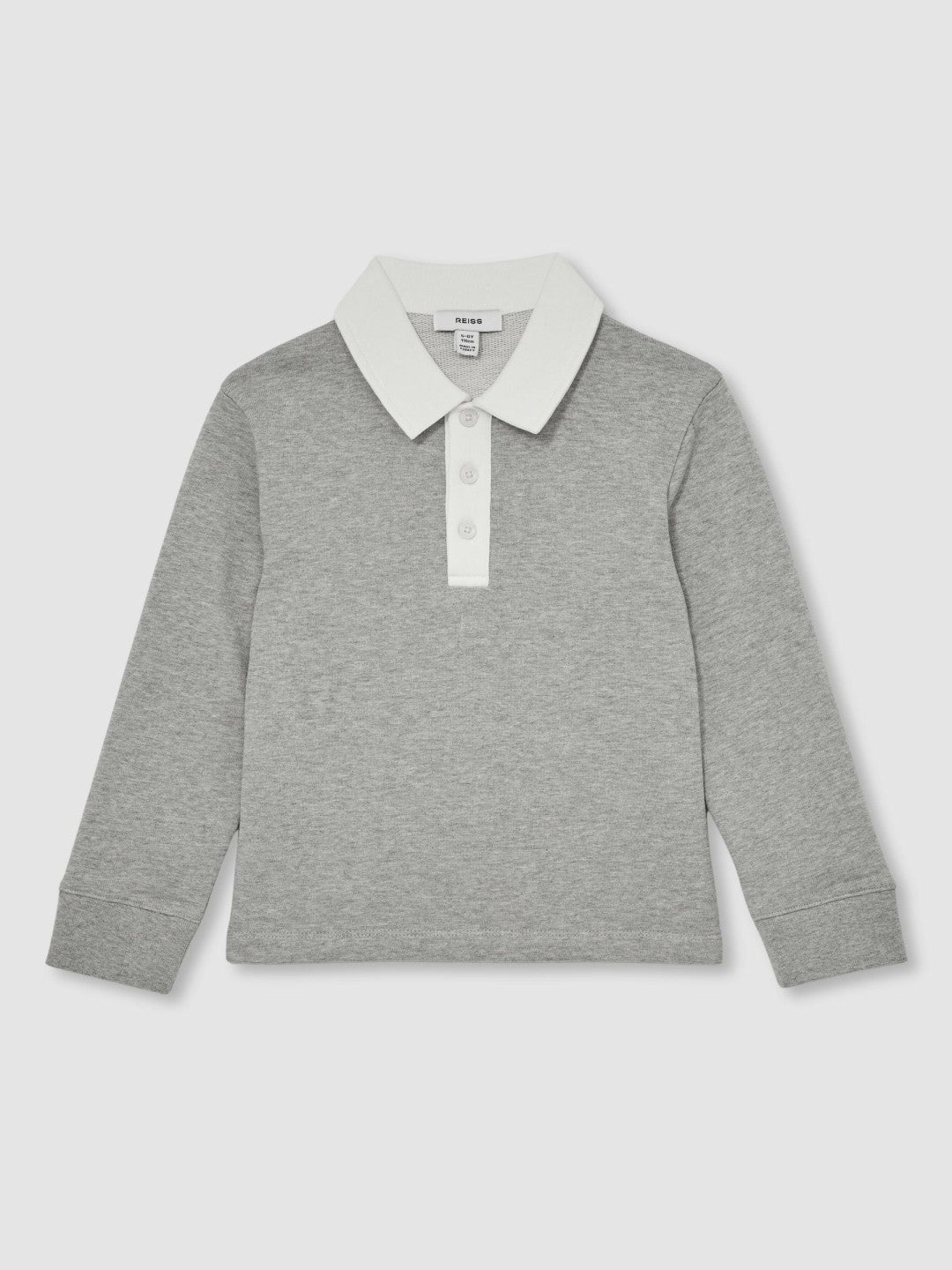 Reiss | Cotton Half-Button Rugby Polo Shirt in Grey Marl/White