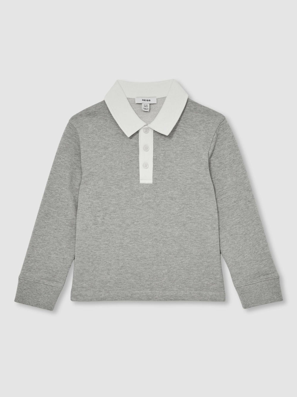Reiss | Cotton Half-Button Rugby Polo Shirt in Grey Marl/White