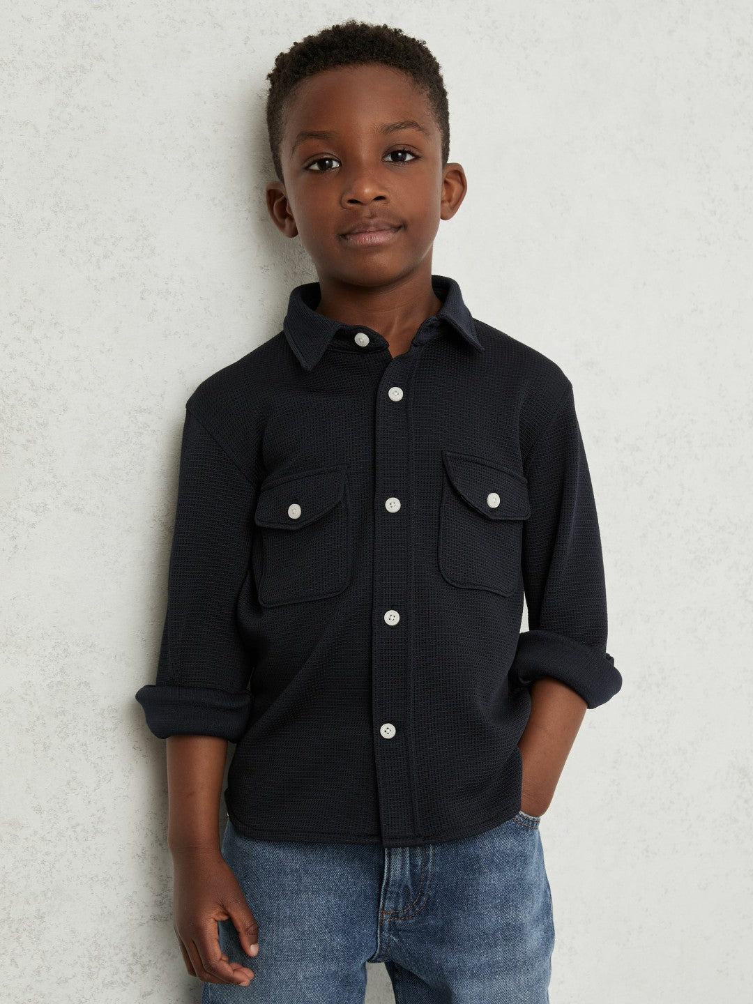 Reiss | 9-13 yrs Waffle-Textured Twin-Pocket Overshirt in Navy