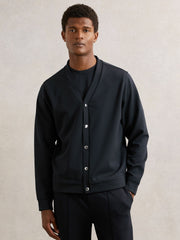 Reiss | V-Neck Interlock Jersey Cardigan in Navy