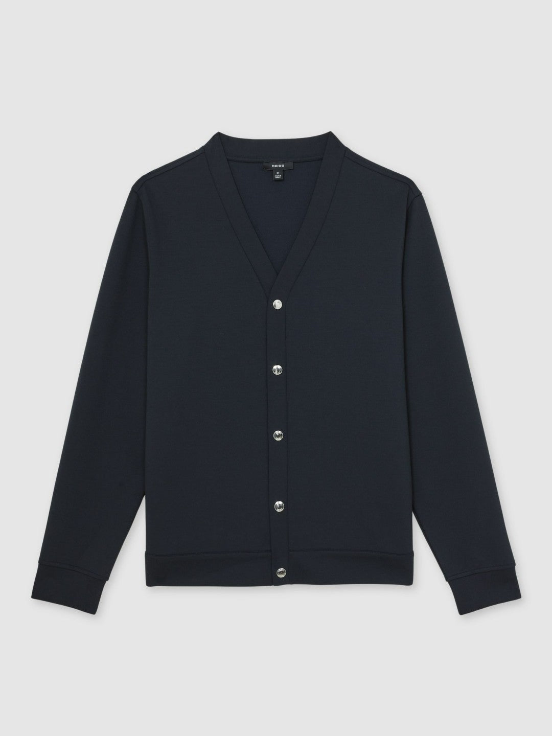 Reiss | V-Neck Interlock Jersey Cardigan in Navy